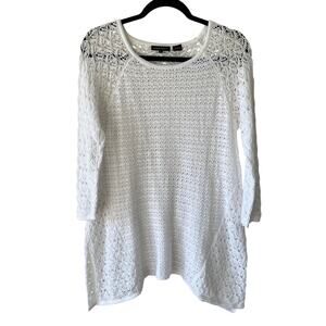 Jeanne Pierre Womens Crochet Asymmetrical Sweater White Size L Coastal Concert